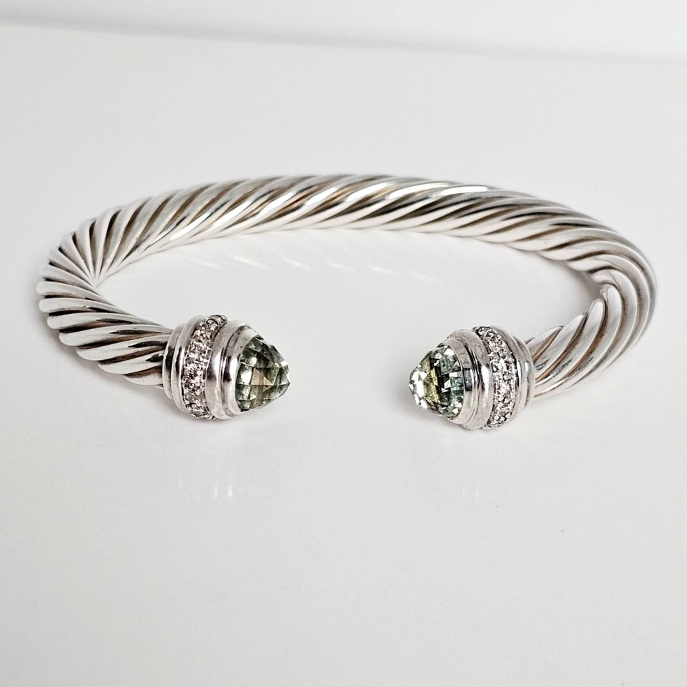 David Yurman 7mm Prasiolite & Diamond Cable Bracelet